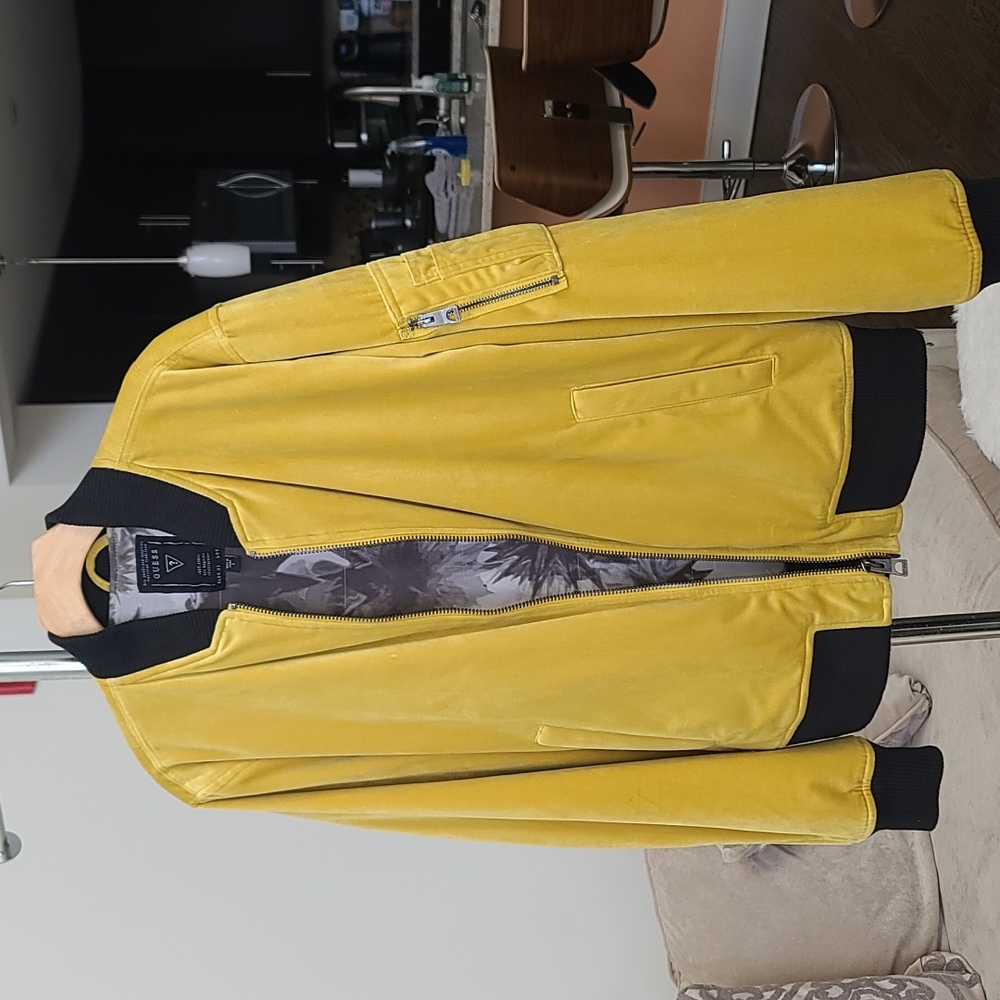 Yellow velvet bomber jacket